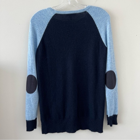 J. Crew Blue Wool Angora Elbow Patch Sweater Colorblock Button Detail Equestrian - Picture 4 of 6